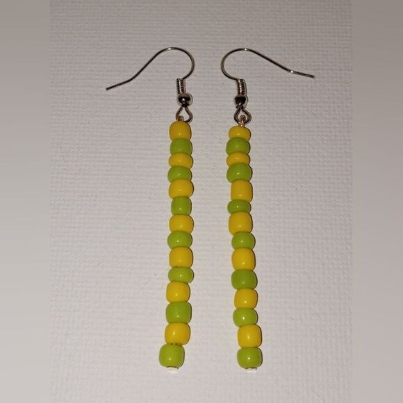 Hand Crafted Jewelry - 💍Yellow and green beaded stick earrings